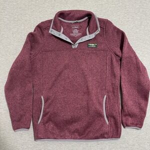 L.L Bean Sweater Fleece Pullover Snap Mock Neck Burgundy Heather Womens Small